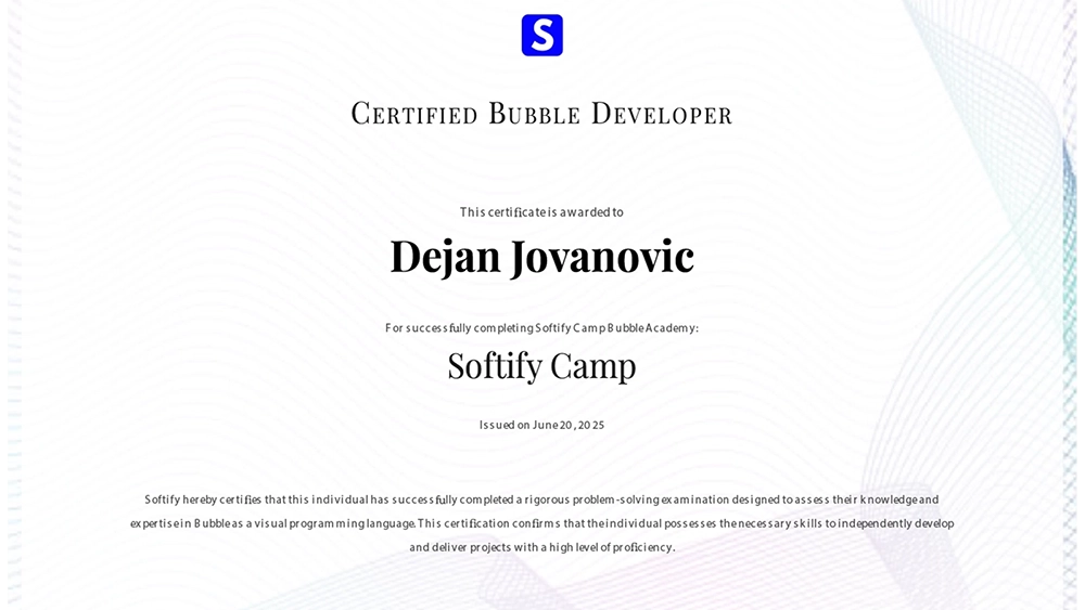 Certified Bubble Developer — Softify Camp